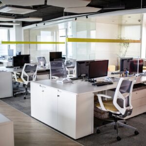 Interior of open plan office space with no people