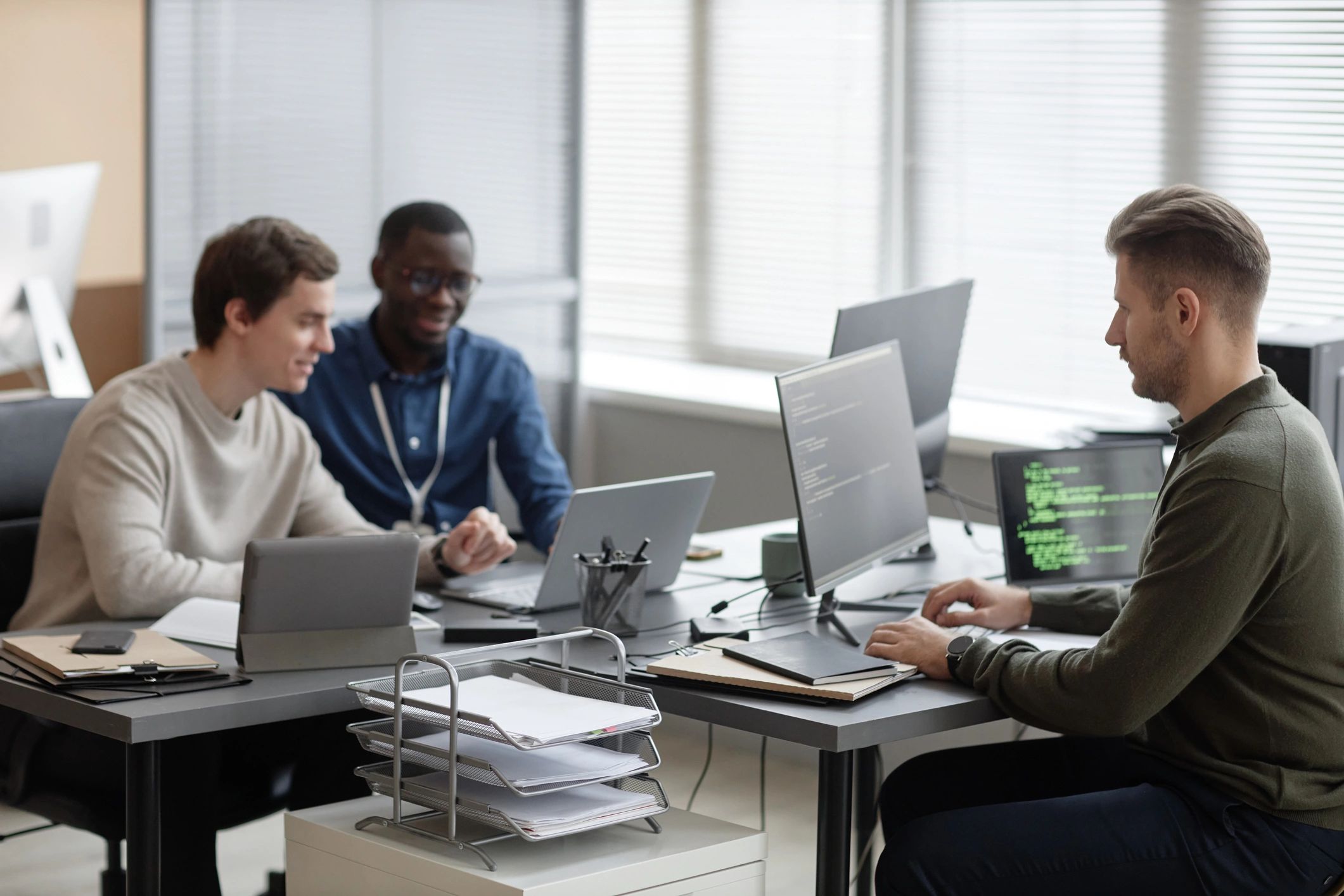 IT team working together in a modern technology office